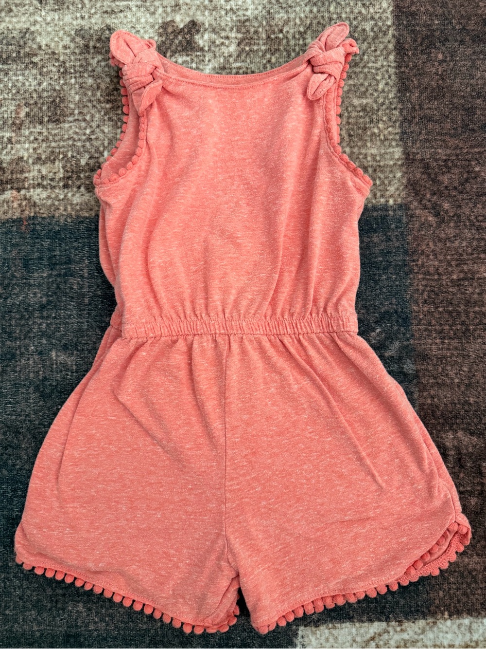 George Coral Knit Girls Romper with Pom Trim